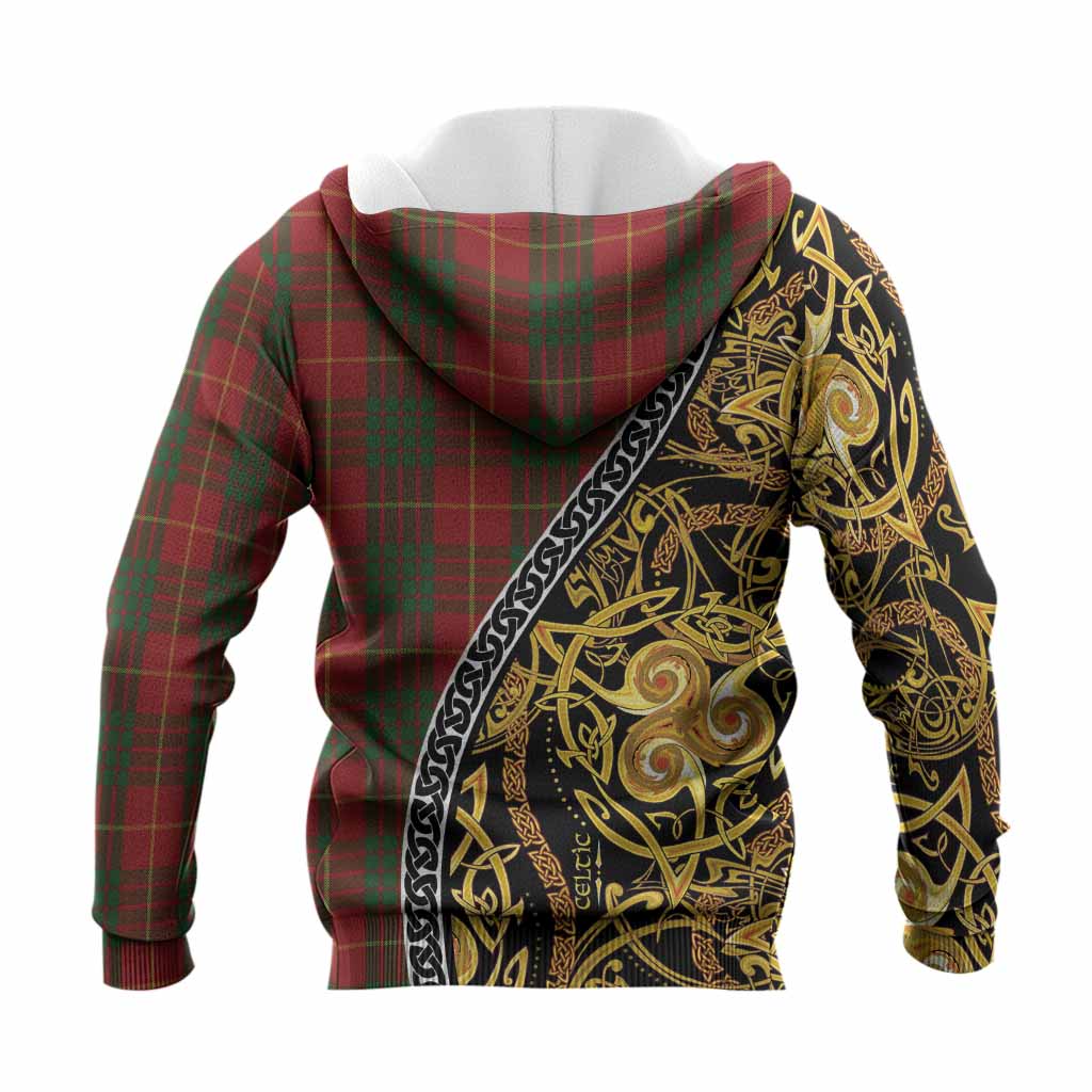 Cameron Tartan Crest Knitted Hoodie Celtic Knot and Triple Trickle Spiral Symbols