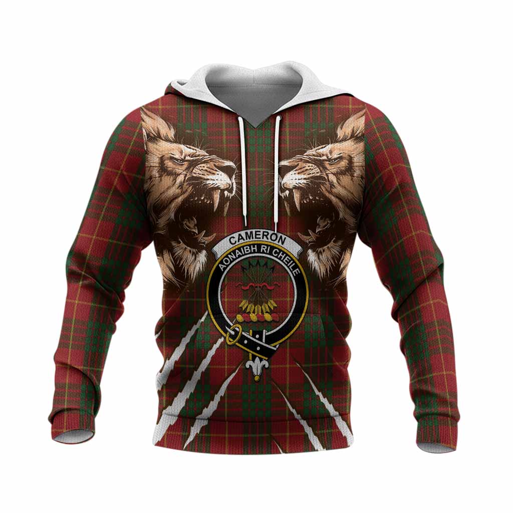 Cameron Tartan Crest Knitted Hoodie Ferocious Lion Style
