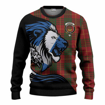 Cameron Tartan Crest Knitted Sweater Scottish Golden Lions Wave Flow