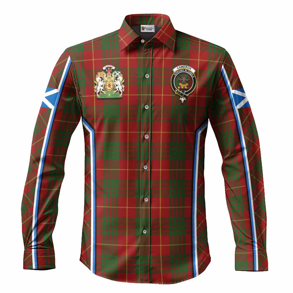 Cameron Tartan Crest Long Sleeve Button Shirts Scotland Coat of Arm Flag Style - Tartan Vibes Clothing