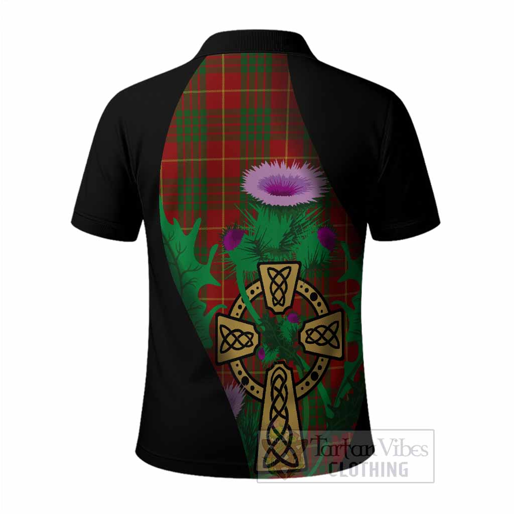 Cameron Tartan Crest Polo Shirt Celtic Cross Thistle Flowers