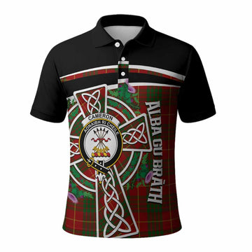 Cameron Tartan Crest Polo Shirt Scottish Thistle Celtic Cross Alba Gu Brath