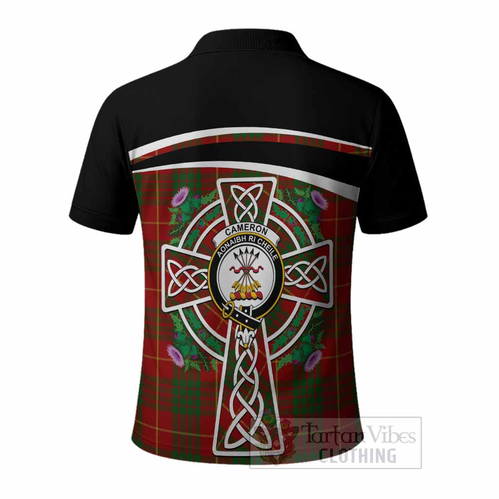 Cameron Tartan Crest Polo Shirt Scottish Thistle Celtic Cross Alba Gu Brath