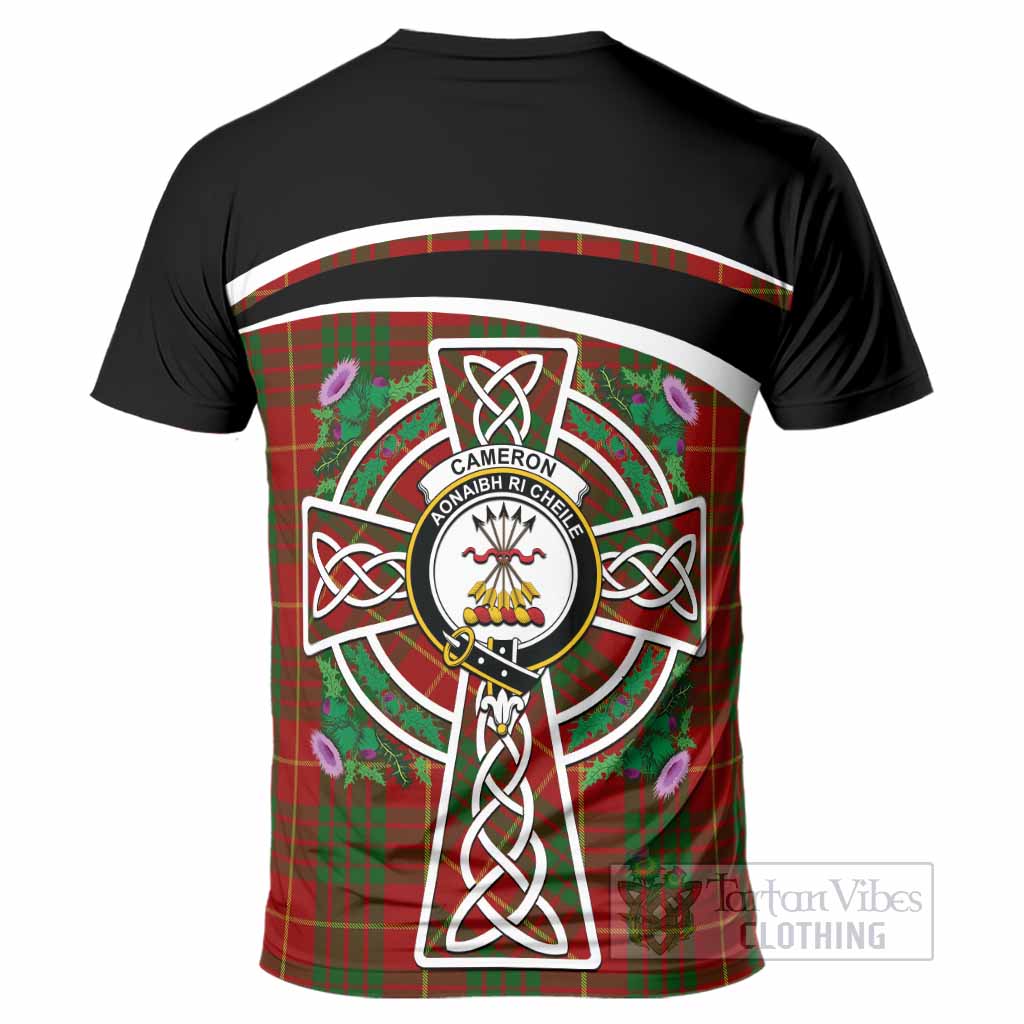 Cameron Tartan Crest T-Shirt Scottish Thistle Celtic Cross Alba Gu Brath