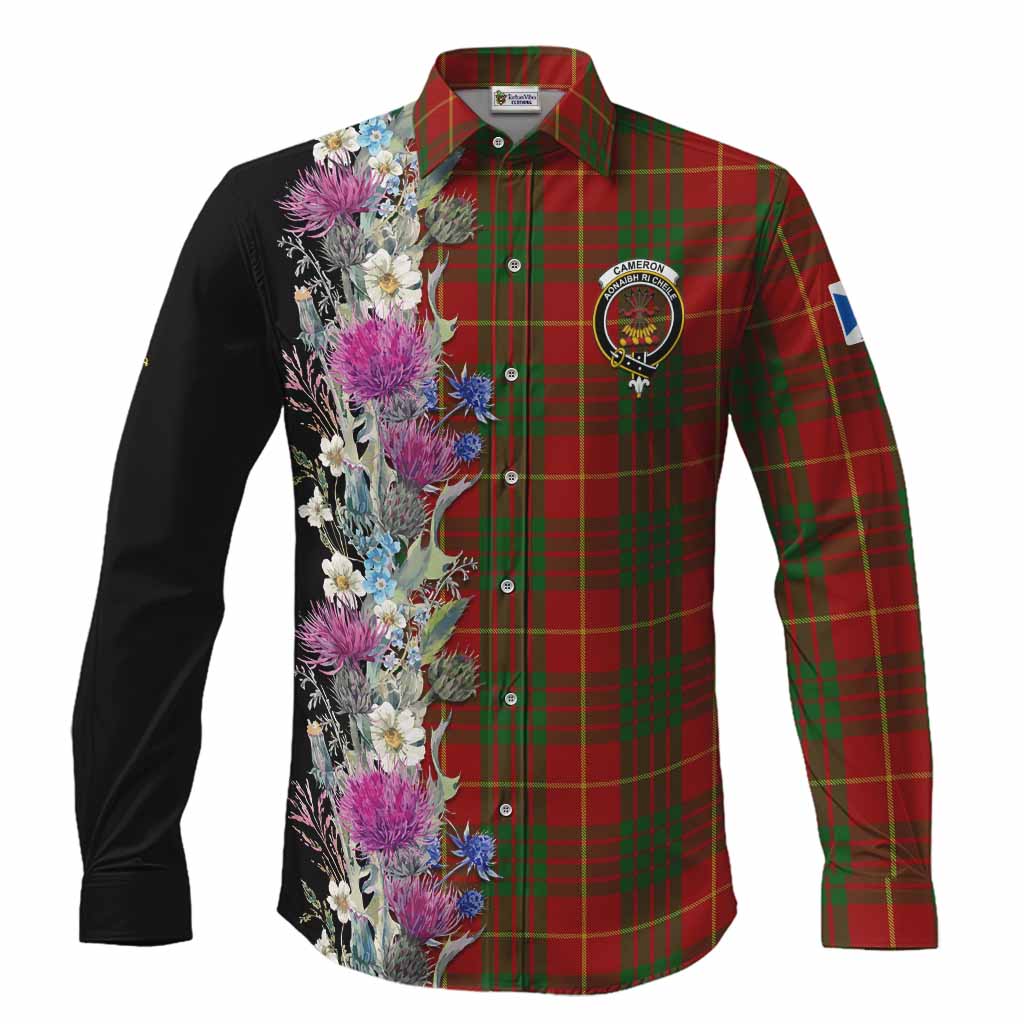 Cameron Tartan Crest Thistle Floral Long Sleeve Button Shirts Men's Shirt S - Tartan Vibes Clothing