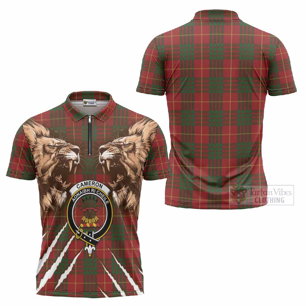 Cameron Tartan Crest Zipper Polo Shirt Ferocious Lion Style