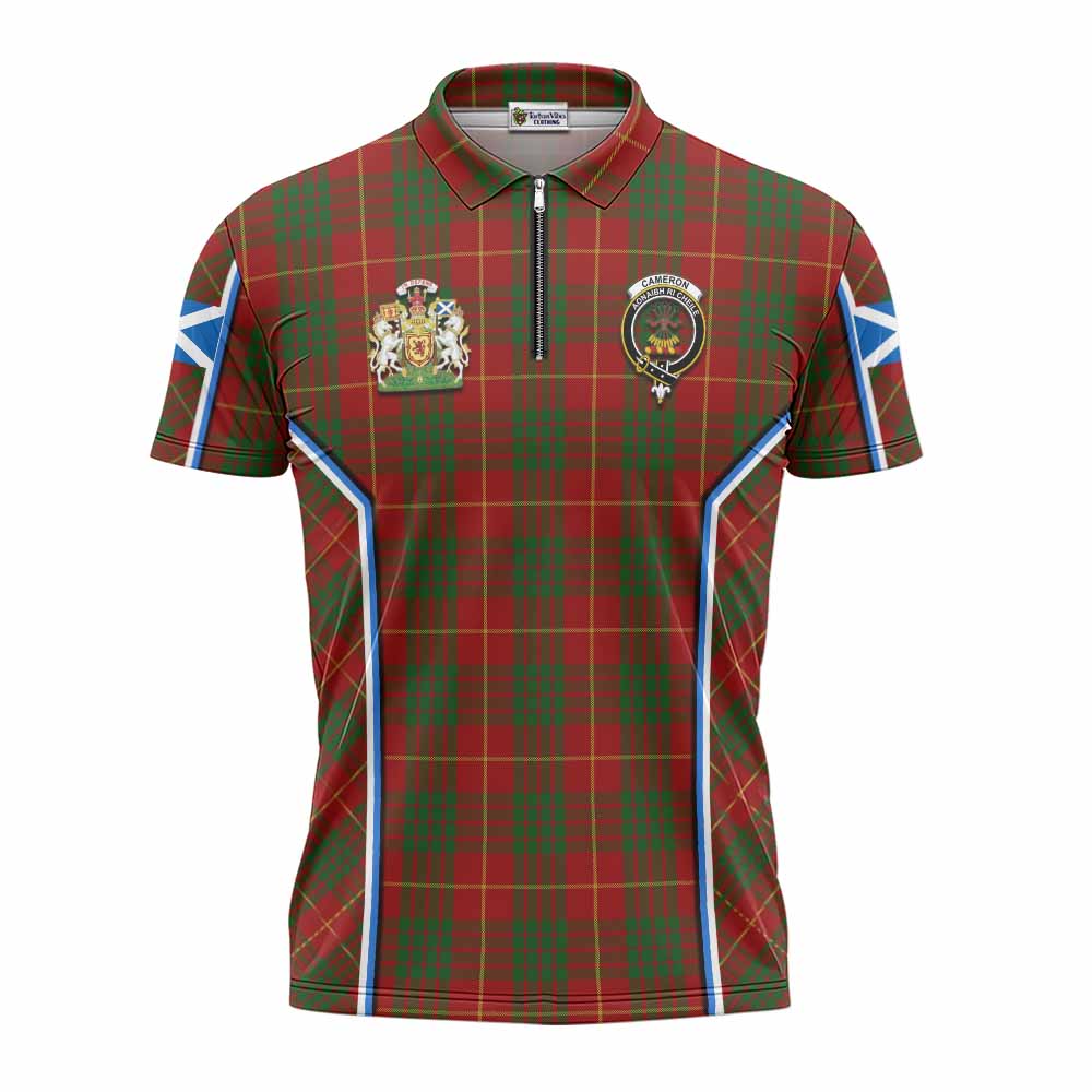 Cameron Tartan Crest Zipper Polo Shirt Scotland Coat of Arm Flag Style - Tartan Vibes Clothing