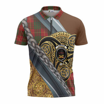 Cameron Tartan Crest Zipper Polo Shirt Scottish Triskele Celtic