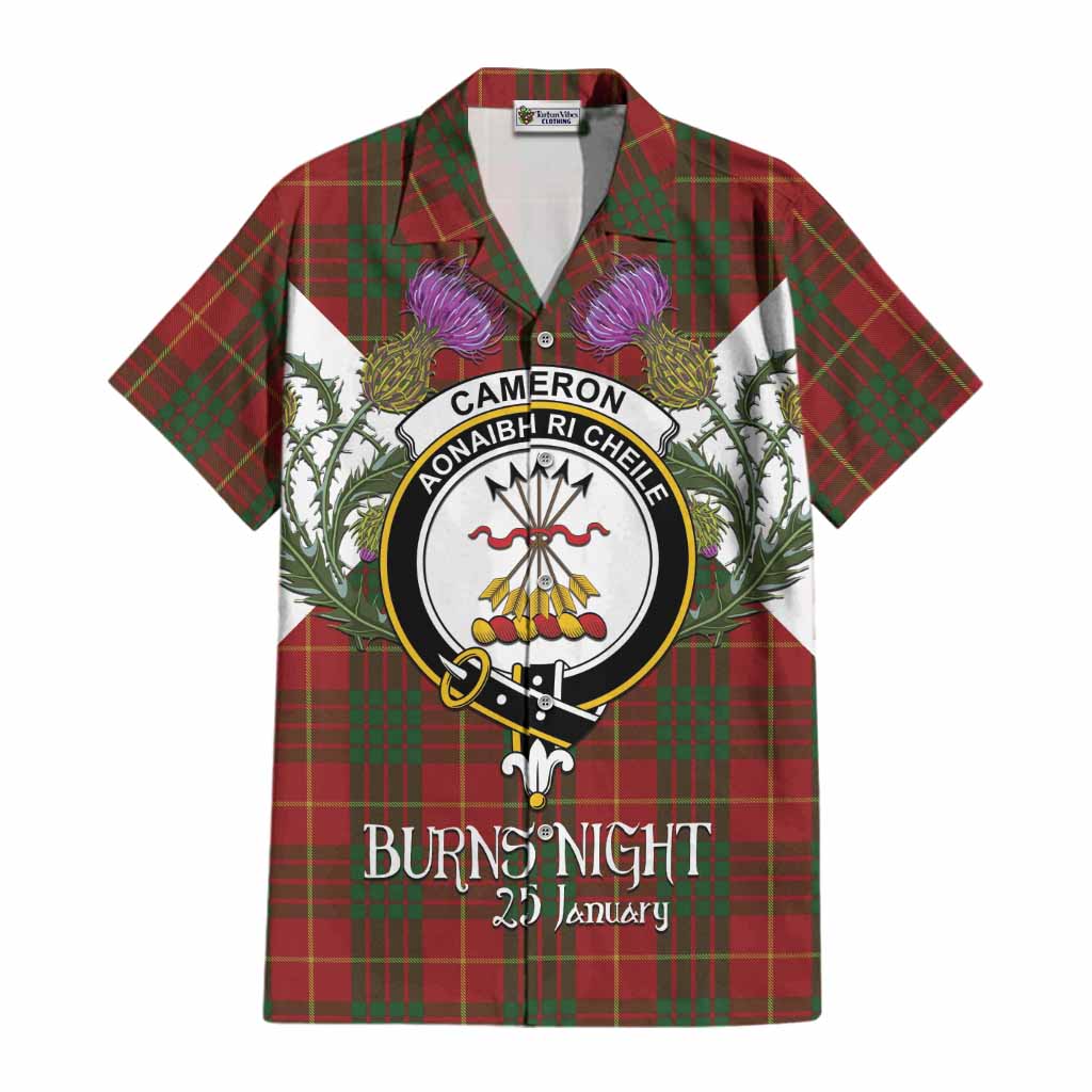 Cameron Tartan Family Crest Cotton Hawaiian Shirt Scottish Burns Night Thistle Floral