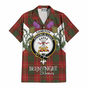 Cameron Tartan Family Crest Cotton Hawaiian Shirt Scottish Burns Night Thistle Floral