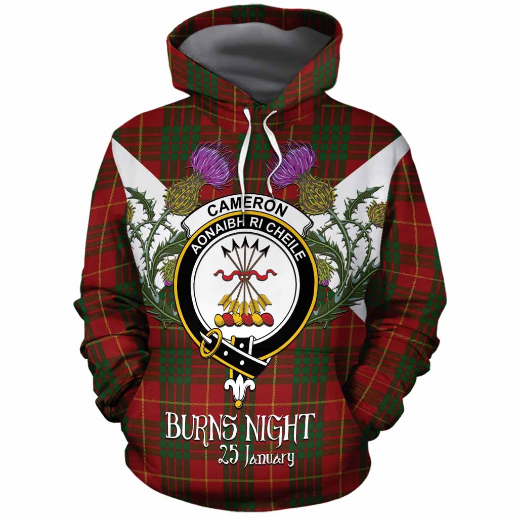 Cameron Tartan Family Crest Cotton Hoodie Scottish Burns Night Thistle Floral