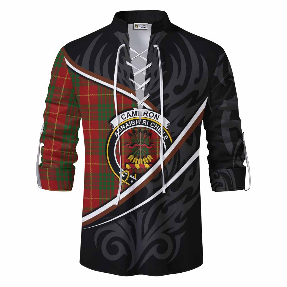 Cameron Tartan Family Crest Ghillie Kilt Shirt Celtic Scottish Thistle Floral - Tartan Vibes Clothing
