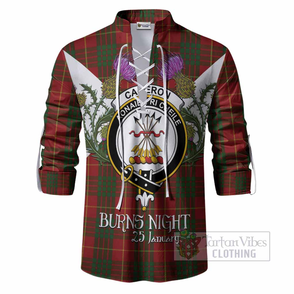 Cameron Tartan Family Crest Ghillie Shirt Scottish Burns Night Thistle Floral