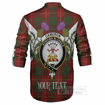 Cameron Tartan Family Crest Ghillie Shirt Scottish Burns Night Thistle Floral