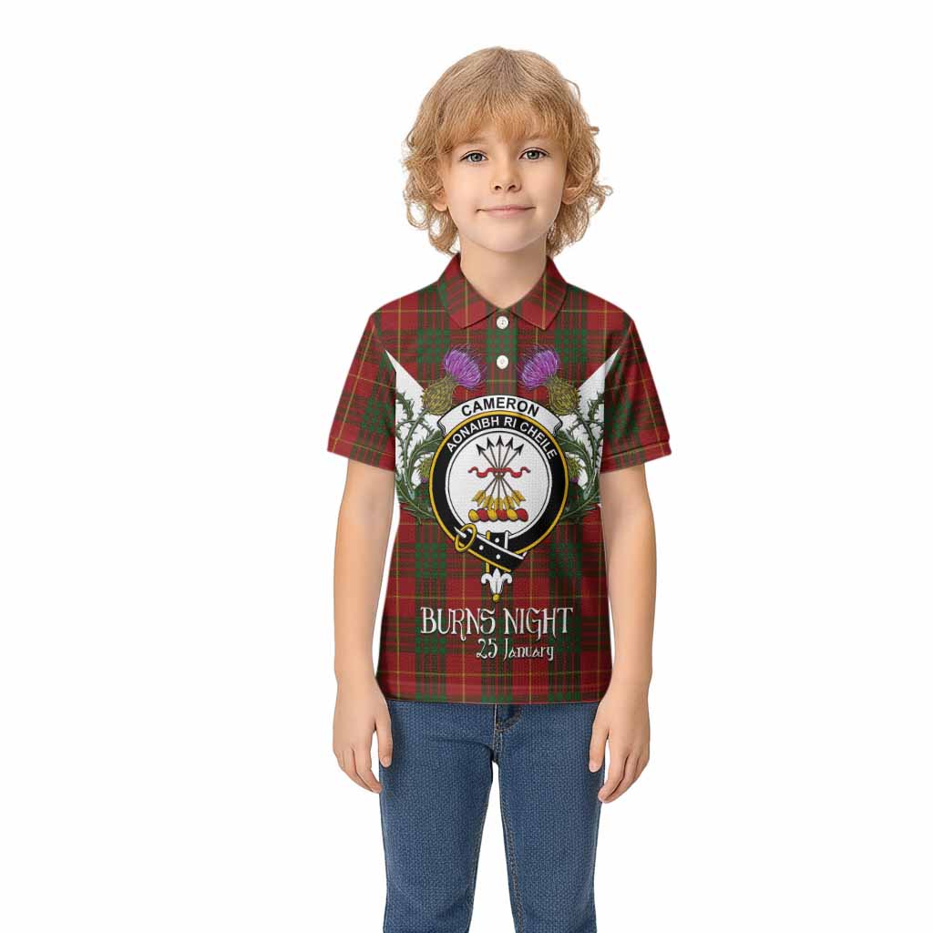 Cameron Tartan Family Crest Kid Polo Shirt Scottish Burns Night Thistle Floral