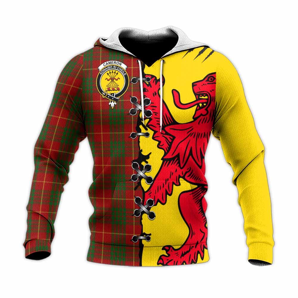Cameron Tartan Family Crest Knitted Hoodie Lion Rampant Honor - Tartan Vibes Clothing