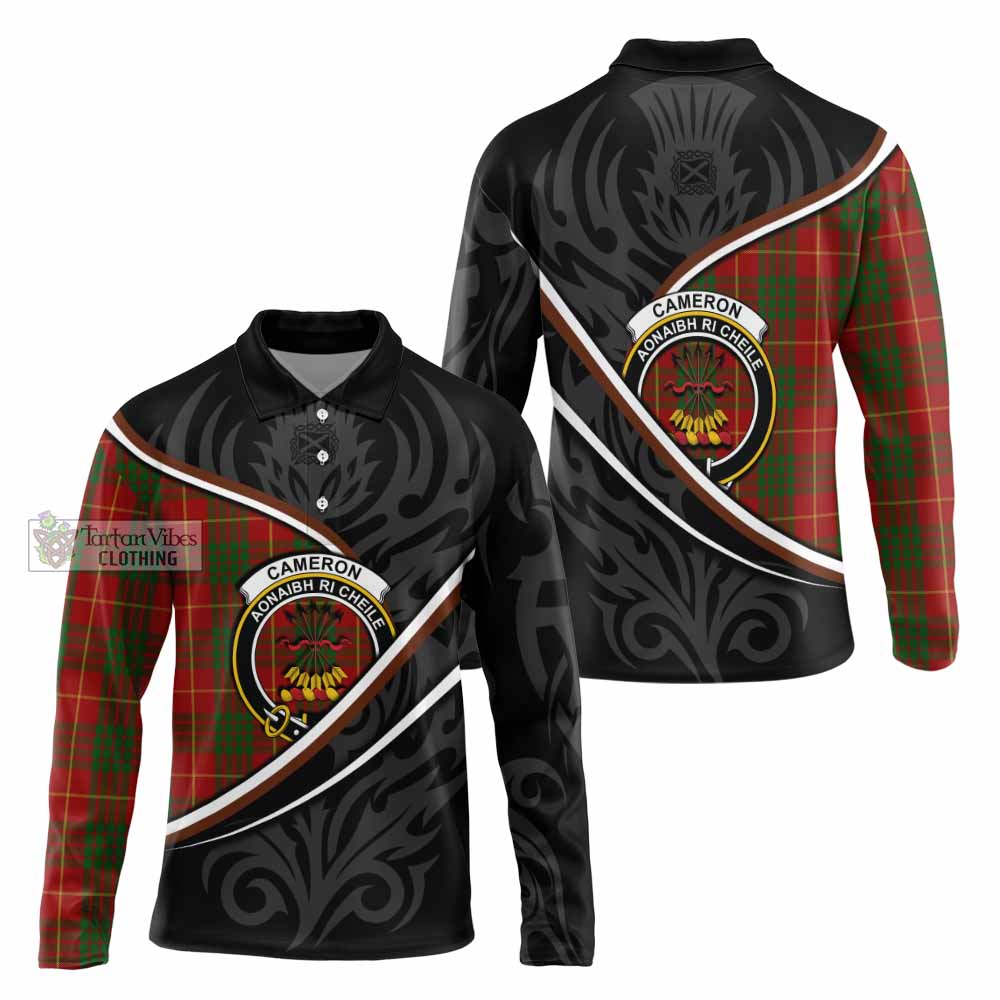 Cameron Tartan Family Crest Long Sleeve Polo Shirt Celtic Scottish Thistle Floral - Tartan Vibes Clothing