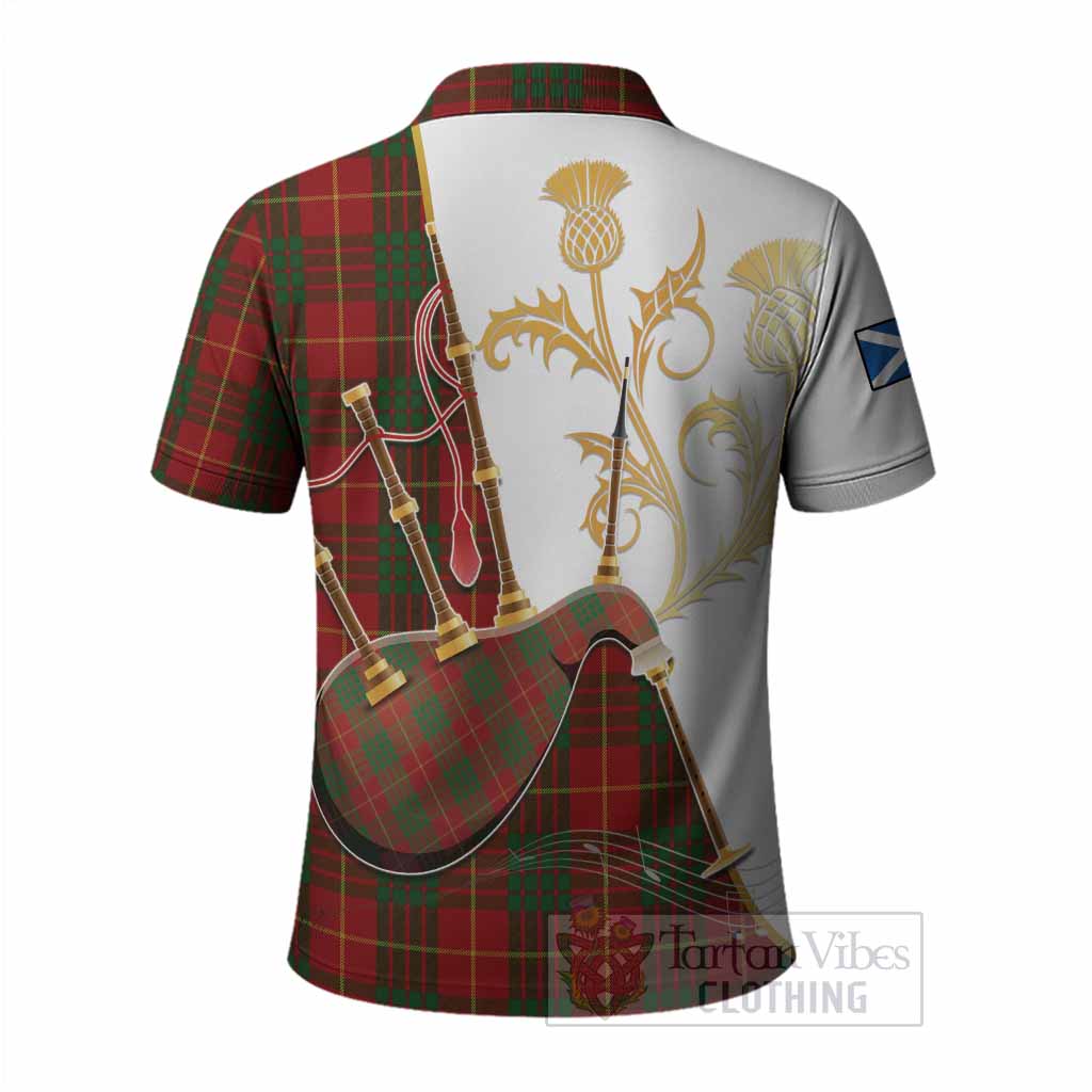 Cameron Tartan Family Crest Polo Shirt Bagpipes with Scottish Thistle