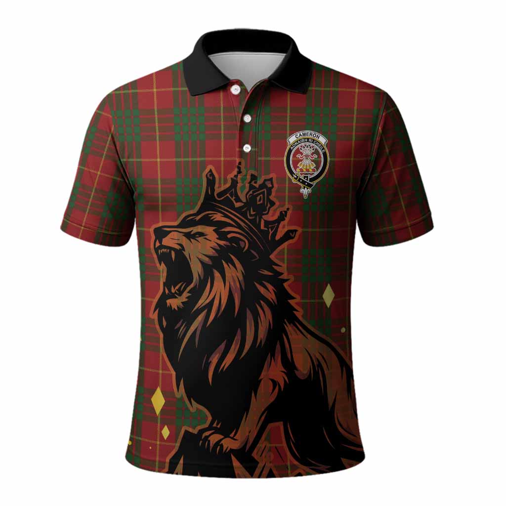Cameron Tartan Family Crest Polo Shirt Crowned Lion Roaring