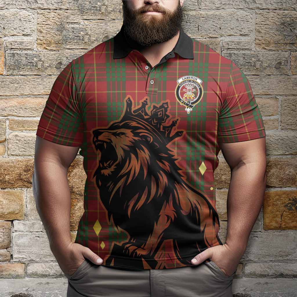 Cameron Tartan Family Crest Polo Shirt Crowned Lion Roaring