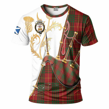 Cameron Tartan Family Crest T-Shirt Bagpipes with Scottish Thistle