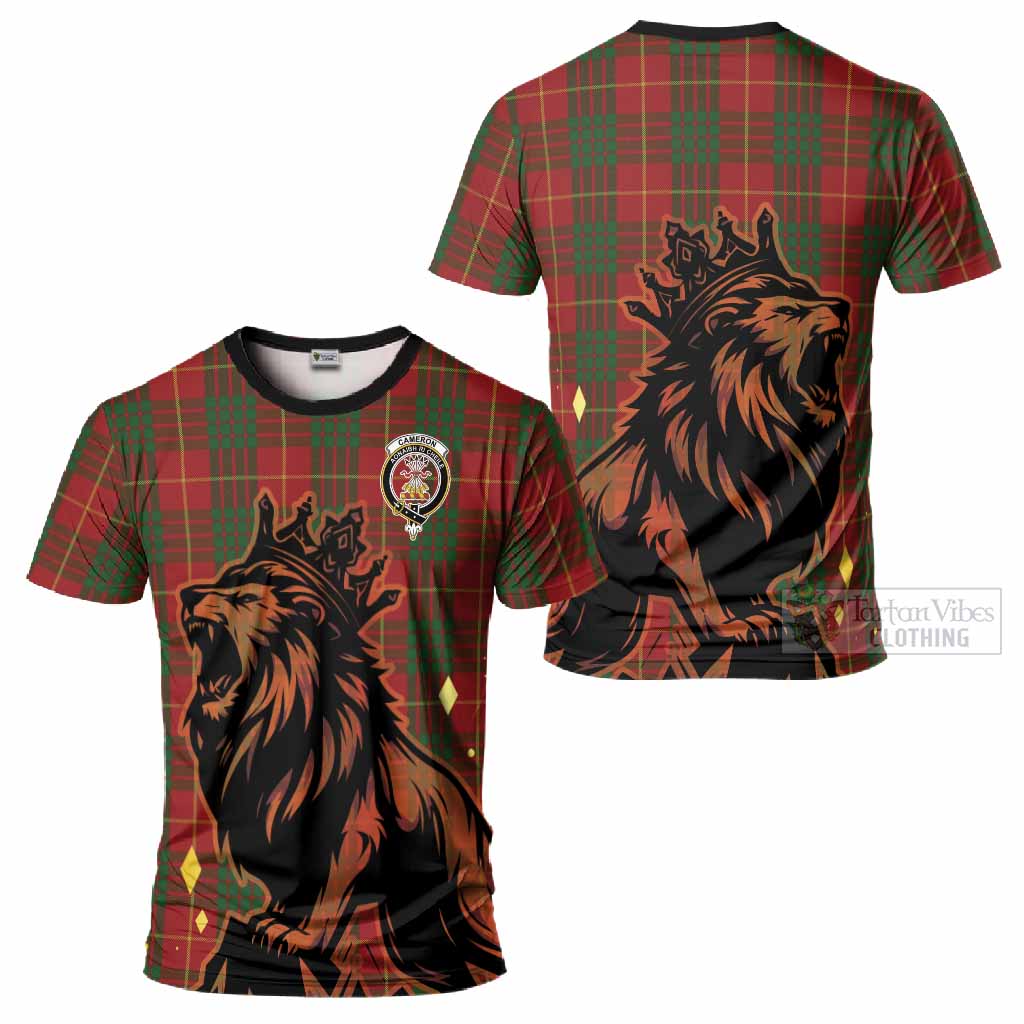 Cameron Tartan Family Crest T-Shirt Crowned Lion Roaring