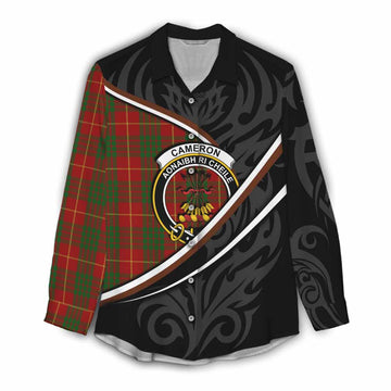 Cameron Tartan Family Crest Women Casual Shirt Celtic Scottish Thistle Floral