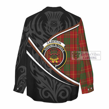 Cameron Tartan Family Crest Women Casual Shirt Celtic Scottish Thistle Floral