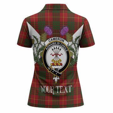 Cameron Tartan Family Crest Women Polo Shirt Scottish Burns Night Thistle Floral