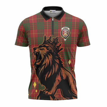 Cameron Tartan Family Crest Zipper Polo Shirt Crowned Lion Roaring