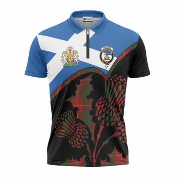 Cameron Tartan Family Crest Zipper Polo Shirt Scotland Thistle Floral Flag Style
