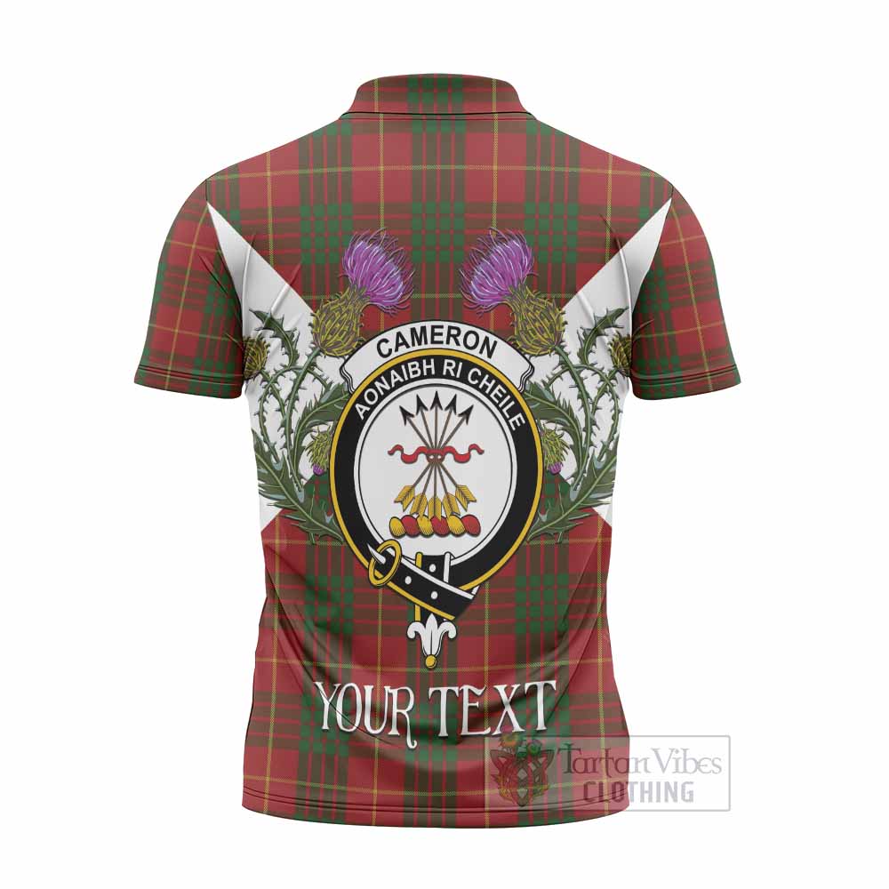 Cameron Tartan Family Crest Zipper Polo Shirt Scottish Burns Night Thistle Floral