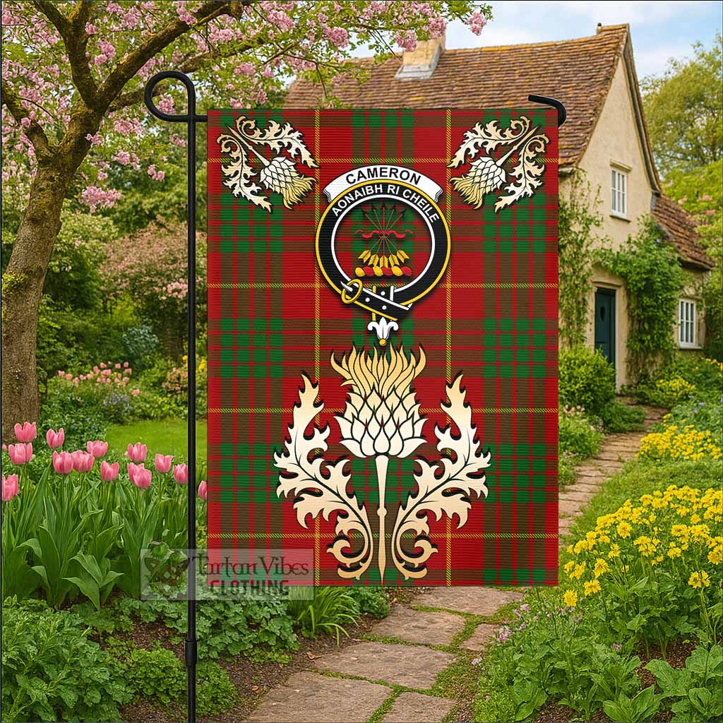 Cameron Tartan Garden Flag with Golden Regal Scottish Thistle Emblem - Tartan Vibes Clothing