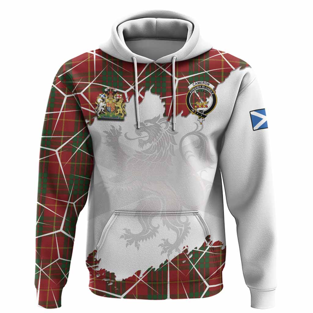 Cameron Tartan Hoodie with Family Crest and Lion Rampant Grunge Style