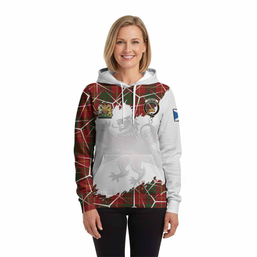 Cameron Tartan Hoodie with Family Crest and Lion Rampant Grunge Style