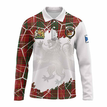 Cameron Tartan Long Sleeve Polo Shirt with Family Crest and Lion Rampant Grunge Style