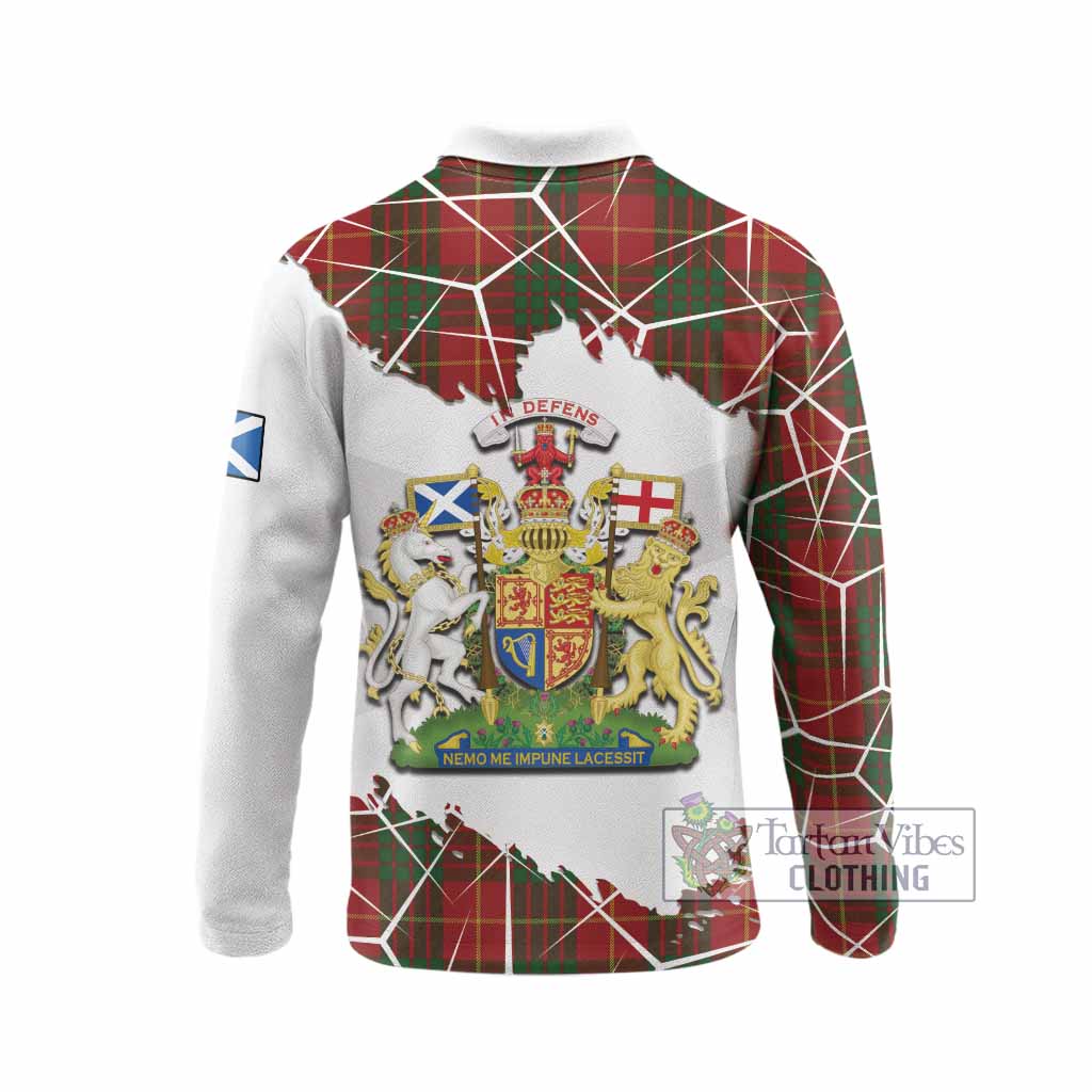 Cameron Tartan Long Sleeve Polo Shirt with Family Crest and Lion Rampant Grunge Style