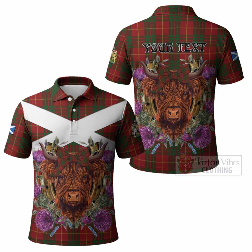 Cameron Tartan Polo Shirt Scottish Thistle Heilan Coo