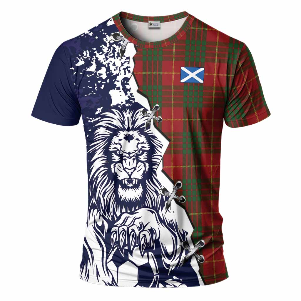 Cameron Tartan Scottish T-Shirt Angry Lion With Soccer Ball Style