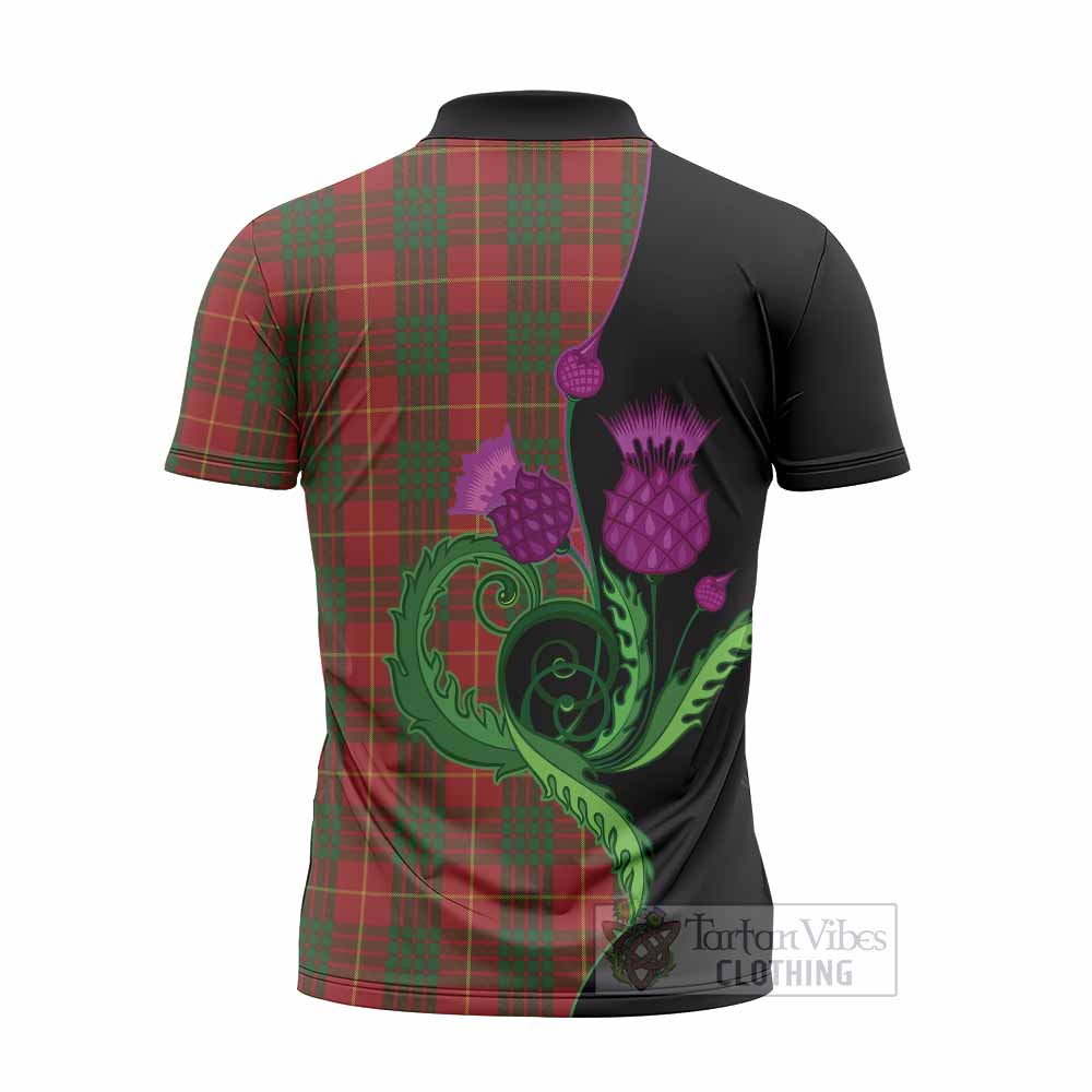 Cameron Tartan Zipper Polo Shirt Traditional Scottish Thistle