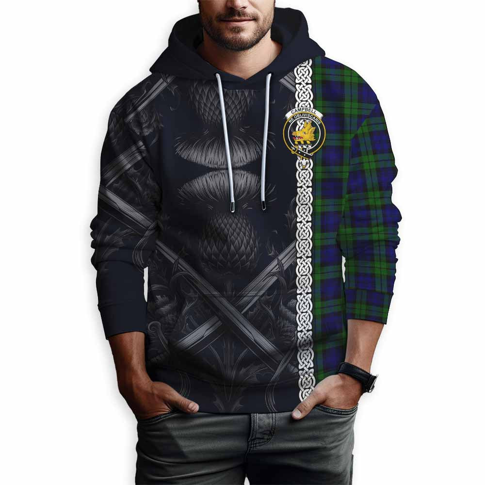 Tartan Vibes Clothing Campbell Tartan Hoodie with Family Crest Cross Sword Thistle Celtic Vibes