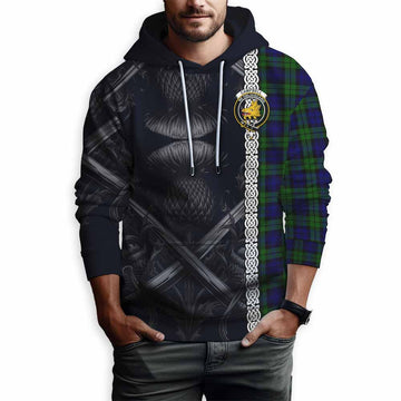Campbell Tartan Hoodie with Family Crest Cross Sword Thistle Celtic Vibes