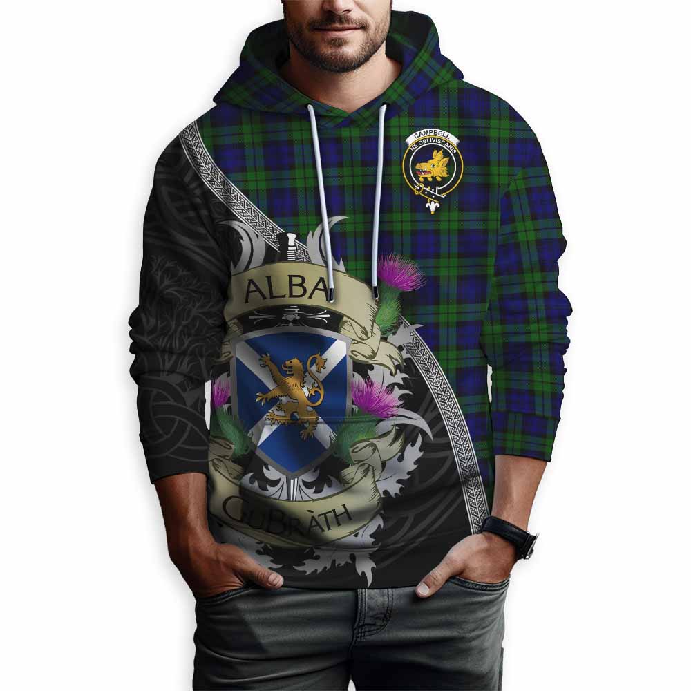Tartan Vibes Clothing Campbell Tartan Family Crest Hoodie Lion Rampant Royal Thistle Shield Celtic Inspired