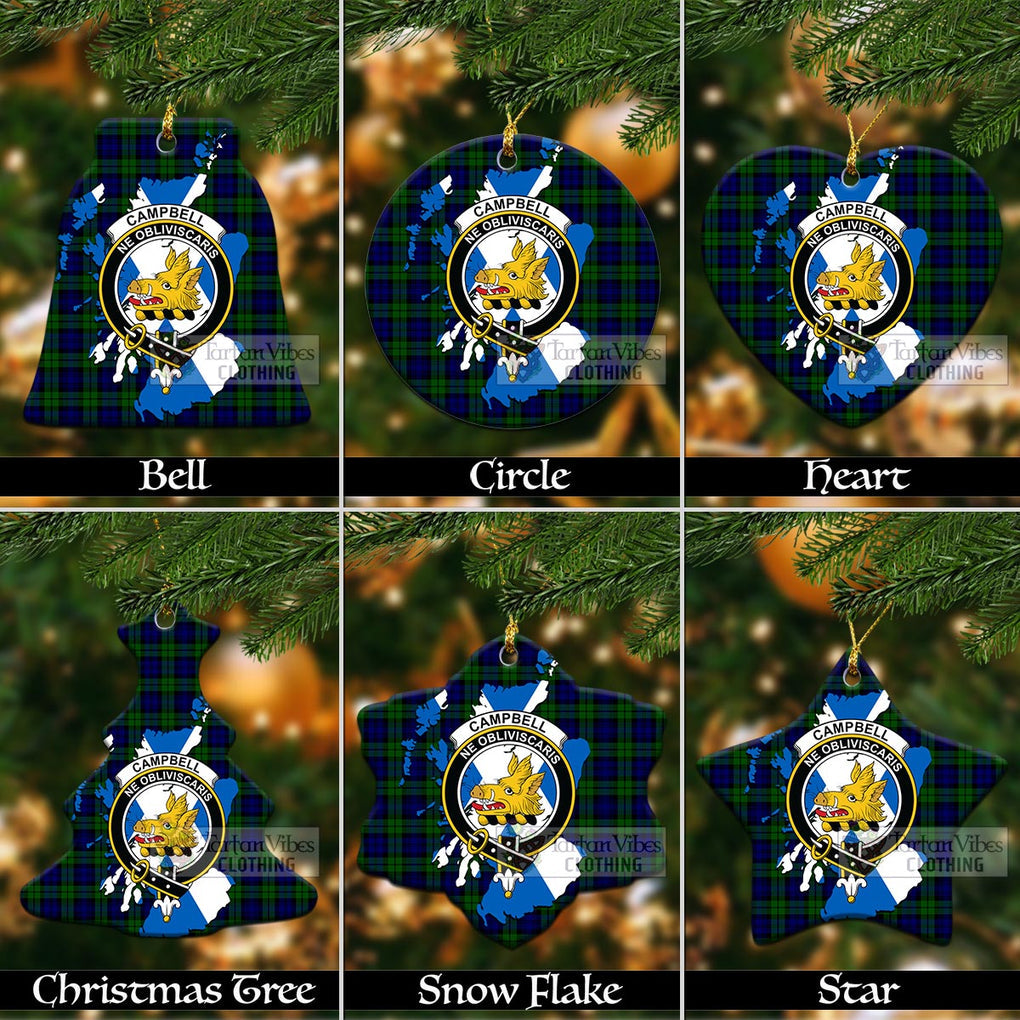 Tartan Vibes Clothing Campbell Tartan Christmas Ornament with Family Crest and Scotland Map