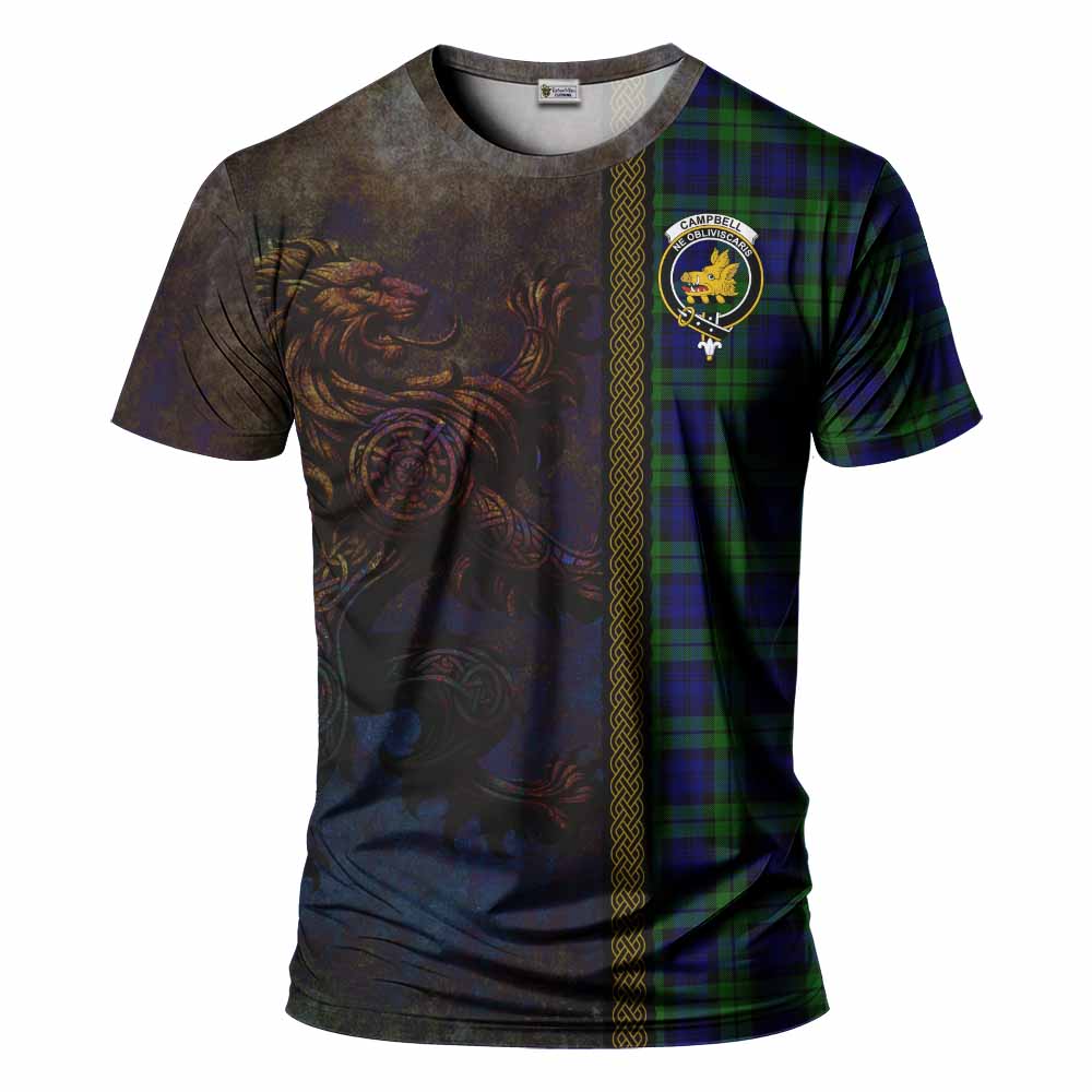 Tartan Vibes Clothing Campbell Tartan Family Crest T-Shirt Alba Gu Brath Be Brave Lion Ancient Style