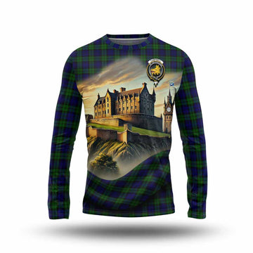 Campbell Tartan Family Crest Long Sleeve T-Shirt with Scottish Ancient Castle Style