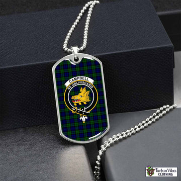 Tartan Vibes Clothing Campbell Tartan Dog Tag Necklace with Family Crest