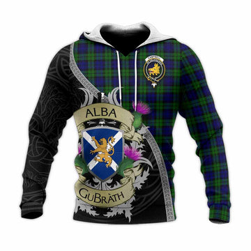 Campbell Tartan Family Crest Knitted Hoodie Lion Rampant Royal Thistle Shield Celtic Inspired