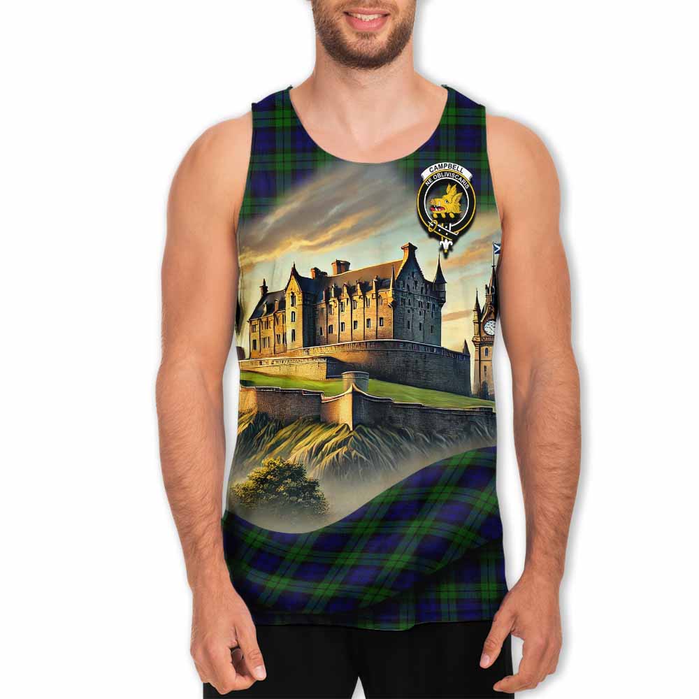 Tartan Vibes Clothing Campbell Tartan Family Crest Men's Tank Top with Scottish Ancient Castle Style
