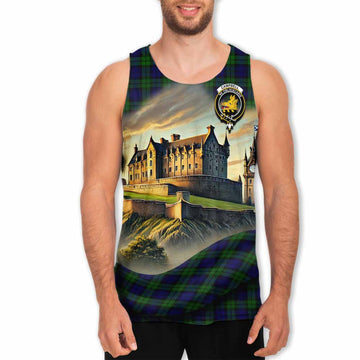 Campbell Tartan Family Crest Men's Tank Top with Scottish Ancient Castle Style